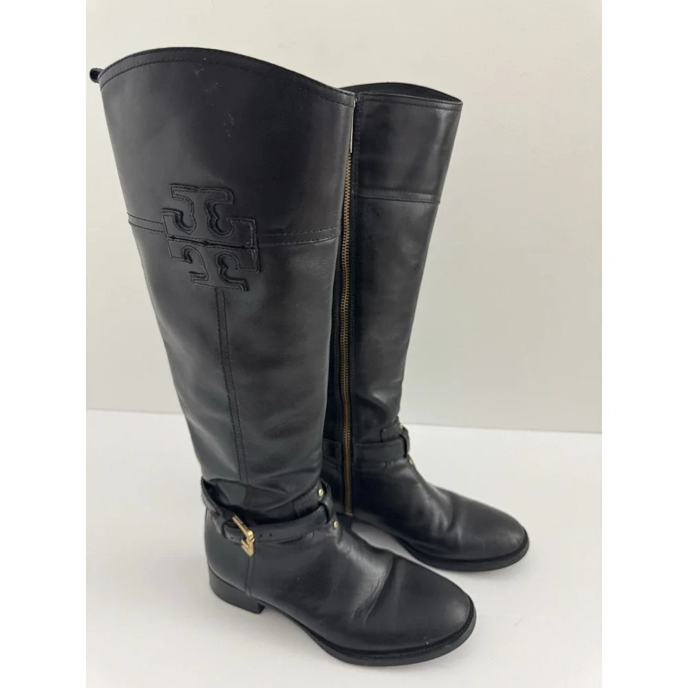 Tory Burch Blaire Size 6 M‎ Leather Womens Riding Boots Black